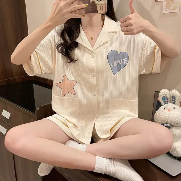 Women's 3-Piece Heart & Star Pajama Set | Dorbe UAE