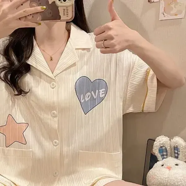 Thumbnail of Women's 3-Piece Heart & Star Pajama Set | Dorbe UAE