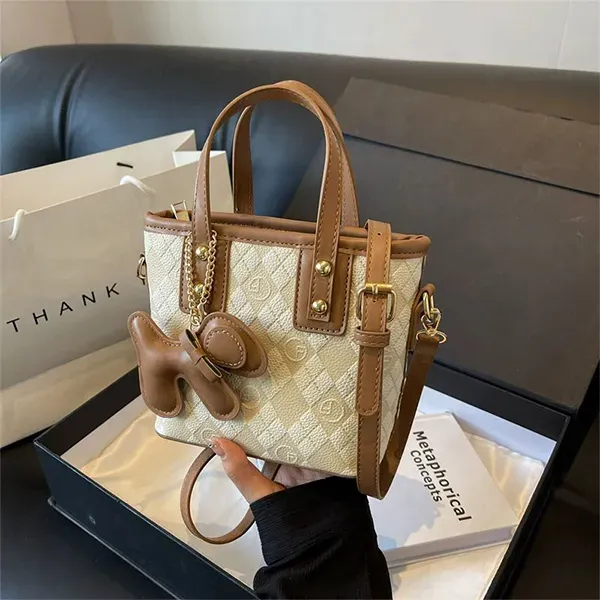 Quilted Mini Handbag with Cute Puppy Charm Keychain