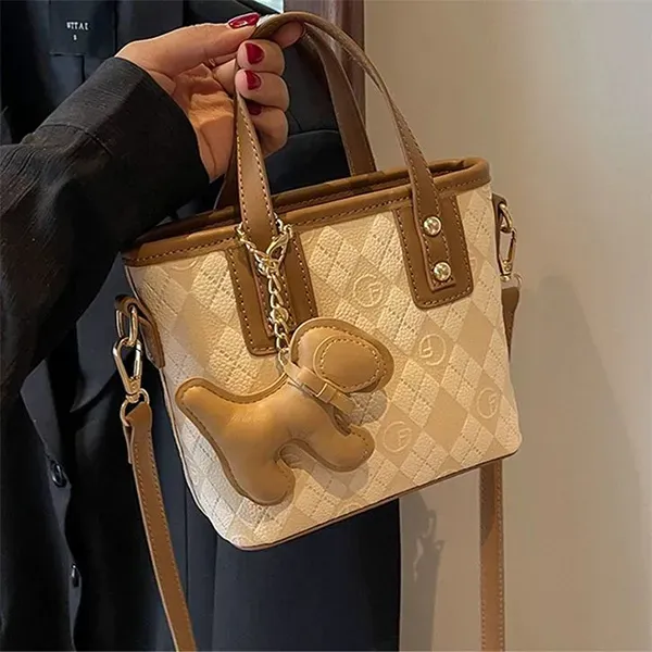 Thumbnail of Quilted Mini Handbag with Cute Puppy Charm Keychain