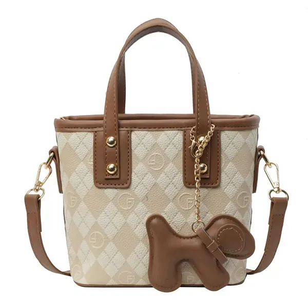 Quilted Mini Handbag with Cute Puppy Charm Keychain