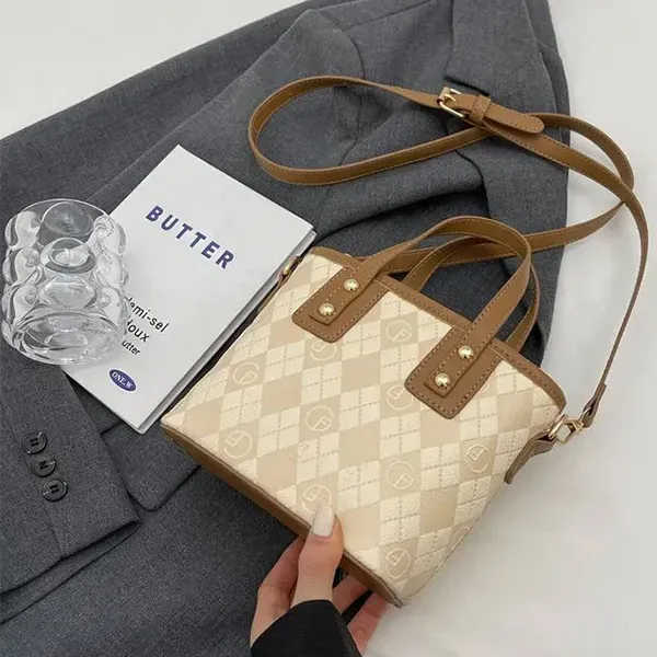 Quilted Mini Handbag with Cute Puppy Charm Keychain