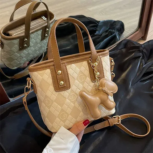 Thumbnail of Quilted Mini Handbag with Cute Puppy Charm Keychain