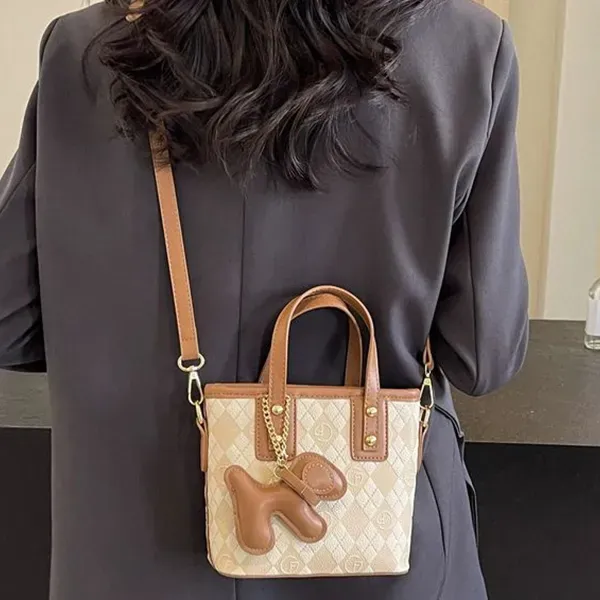 Quilted Mini Handbag with Cute Puppy Charm Keychain