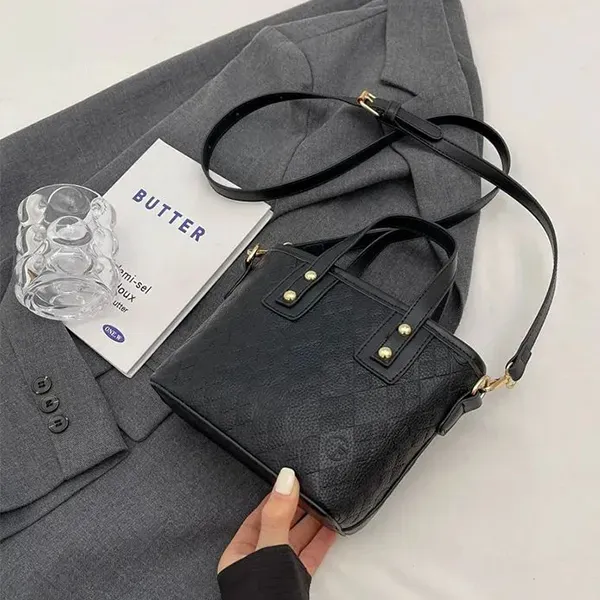 Thumbnail of Quilted Mini Handbag with Cute Puppy Charm Keychain