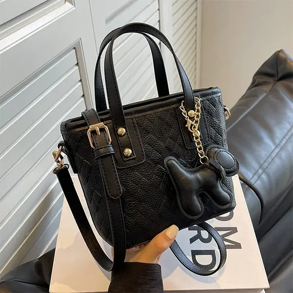 Thumbnail of Quilted Mini Handbag with Cute Puppy Charm Keychain