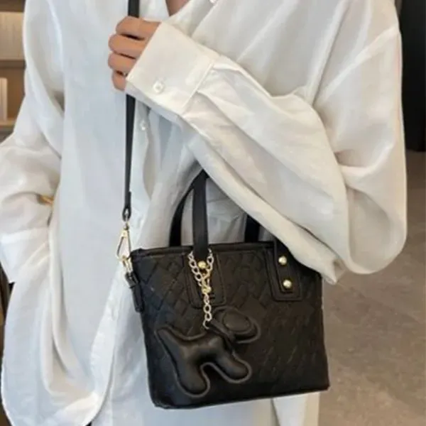 Thumbnail of Quilted Mini Handbag with Cute Puppy Charm Keychain