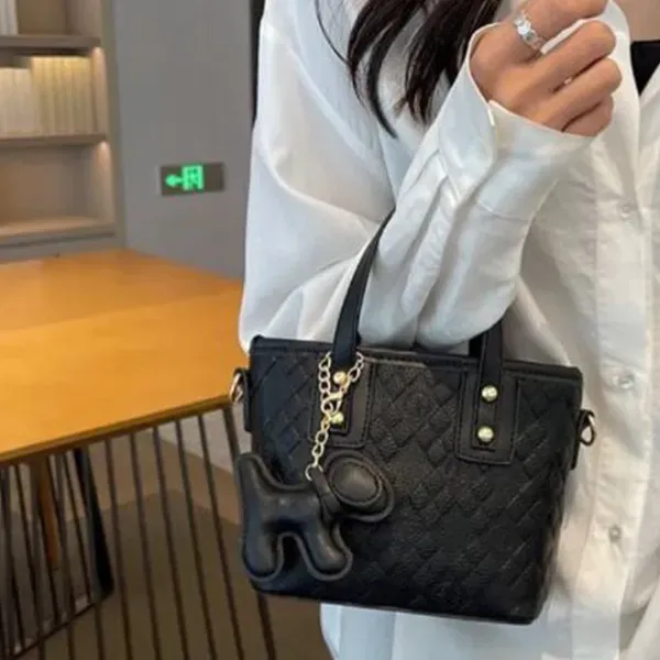 Thumbnail of Quilted Mini Handbag with Cute Puppy Charm Keychain