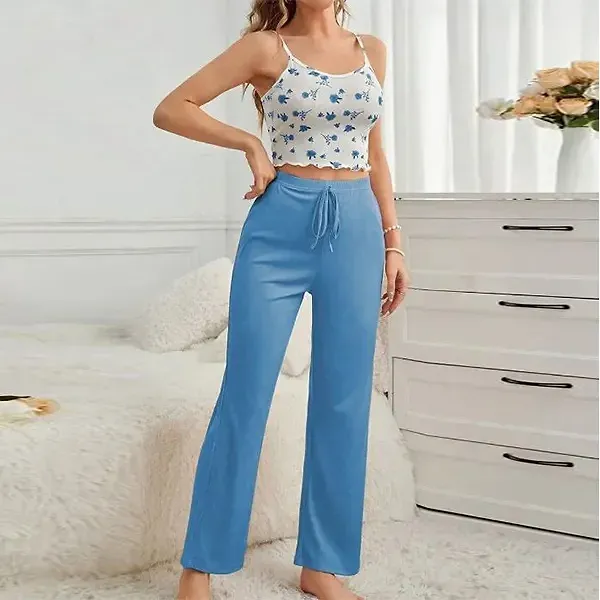Floral Crop Top Wide Leg Pajama Set