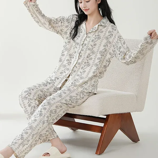 Elegant Floral Print Pajama Set | Button-Up Loungewear