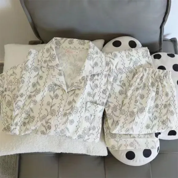Elegant Floral Print Pajama Set | Button-Up Loungewear
