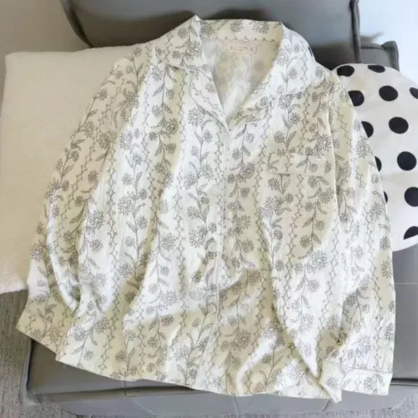 Thumbnail of Elegant Floral Print Pajama Set | Button-Up Loungewear