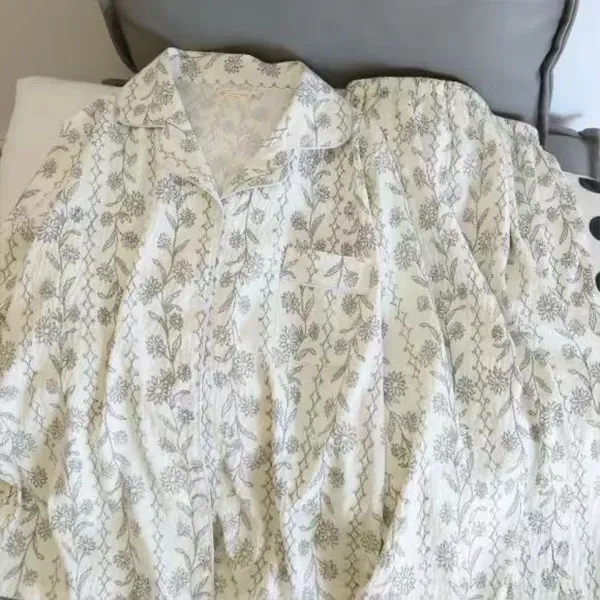 Thumbnail of Elegant Floral Print Pajama Set | Button-Up Loungewear