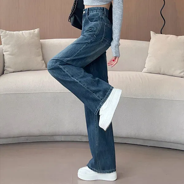 Women's High-Waisted Button Closure Wide-Leg Denim Jeans