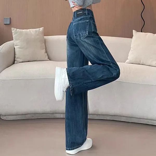 Women's High-Waisted Button Closure Wide-Leg Denim Jeans