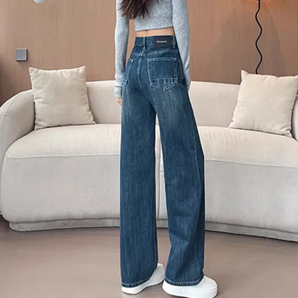 Women's High-Waisted Button Closure Wide-Leg Denim Jeans