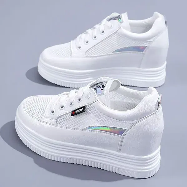 Breathable Mesh Platform Wedge Sneakers for Women