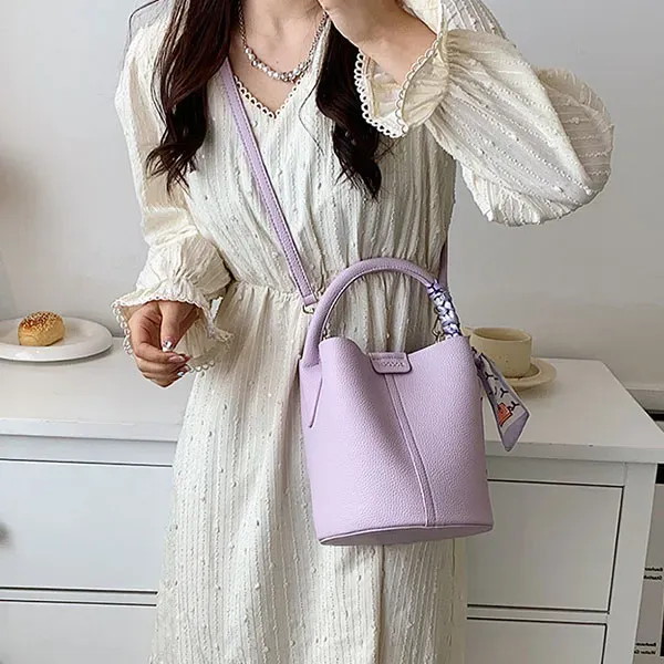 Stylish Bucket Bag with Scarf Detail