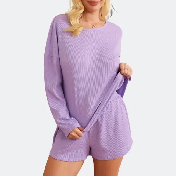 Comfy Waffle Knit Short Pajama Set | Long Sleeve
