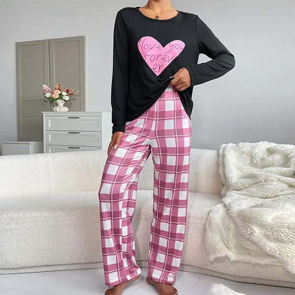Cozy Heart and Plaid Women's Pajama Set