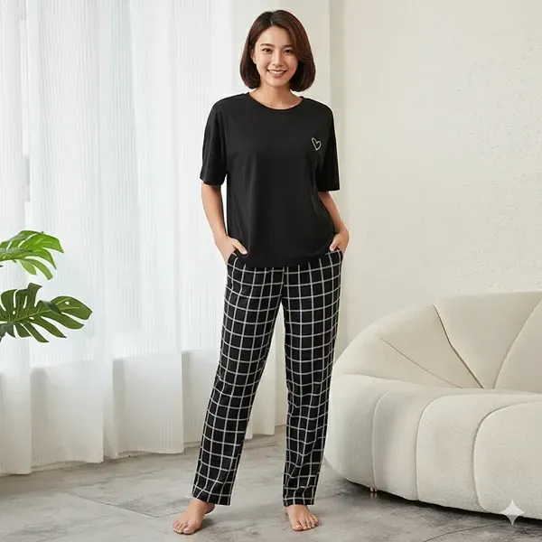 Women's 6-Piece Grid Print Pajama &amp; Lounge Set | Dorbe UAE