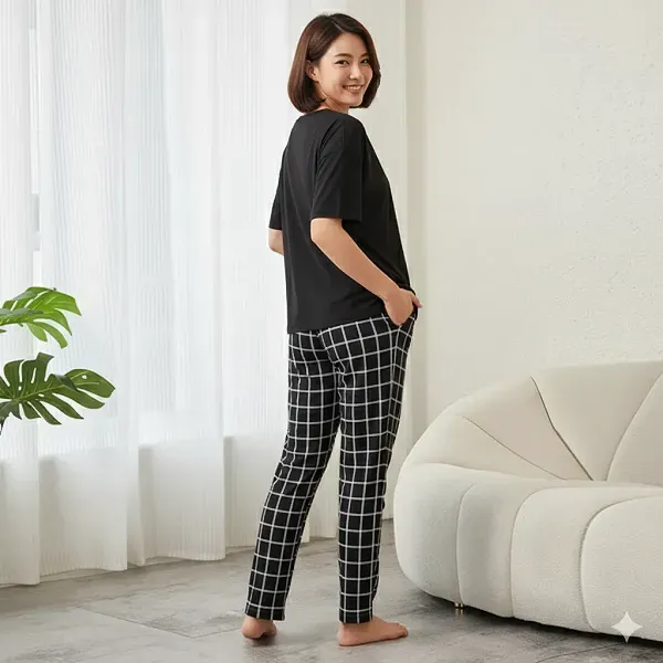 Women's 6-Piece Grid Print Pajama & Lounge Set | Dorbe UAE