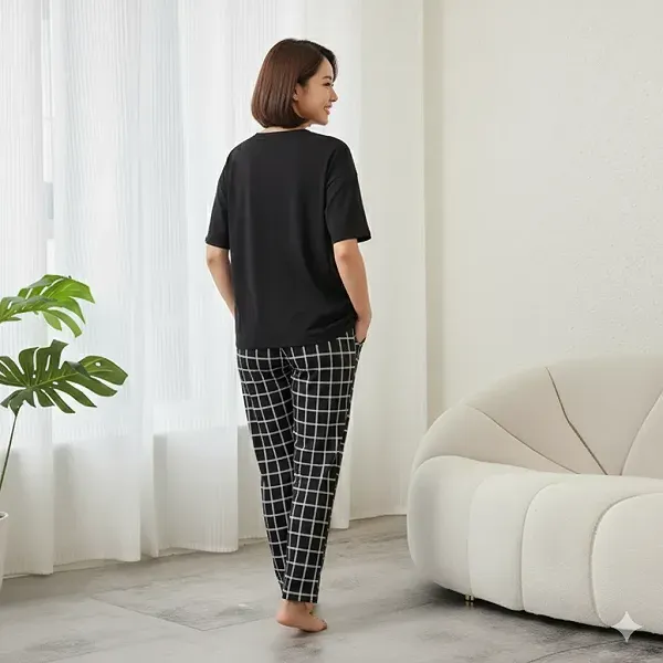 صورة مصغرة لـ Women's 6-Piece Grid Print Pajama & Lounge Set | Dorbe UAE