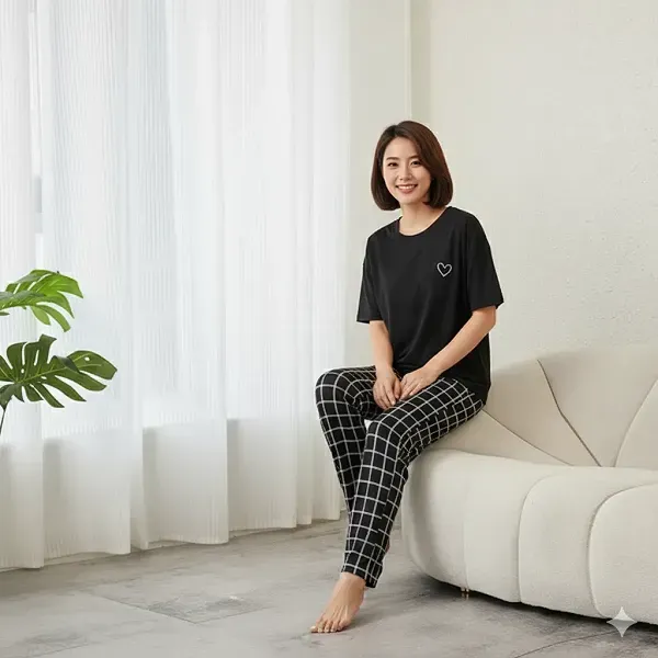 صورة مصغرة لـ Women's 6-Piece Grid Print Pajama & Lounge Set | Dorbe UAE