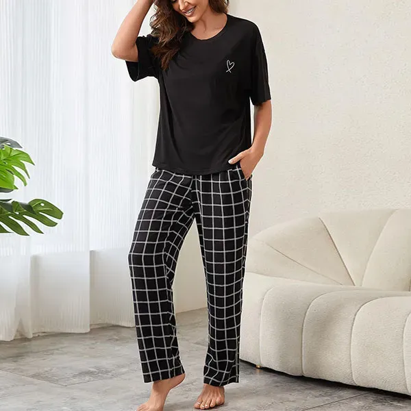 Women's 6-Piece Grid Print Pajama & Lounge Set | Dorbe UAE