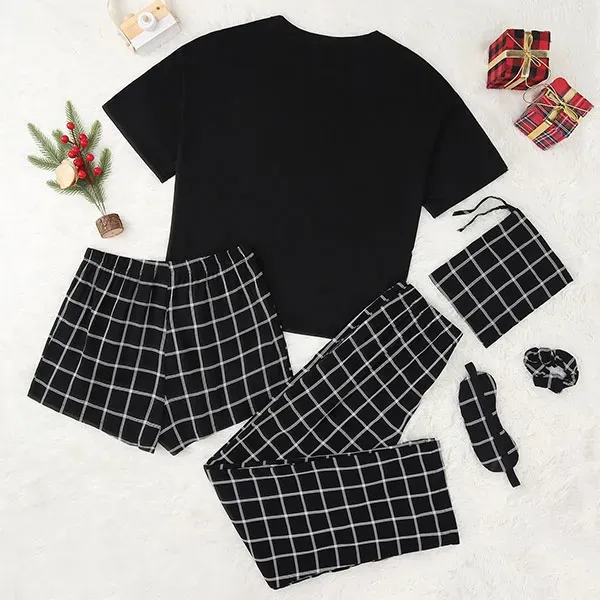 صورة مصغرة لـ Women's 6-Piece Grid Print Pajama & Lounge Set | Dorbe UAE