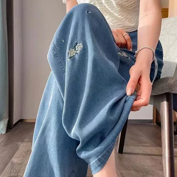 Thumbnail of Floral Embroidered Wide Leg Soft Jeans