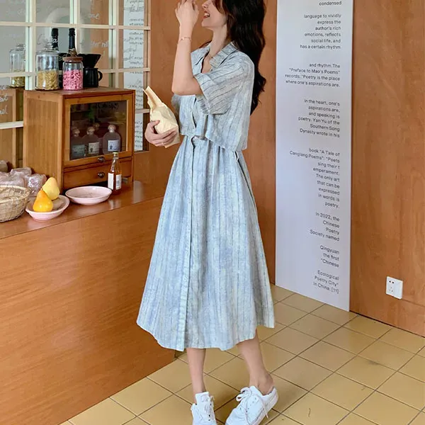 Thumbnail of Casual Striped Midi Dress with Waist Tie