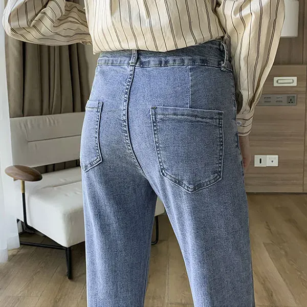 Denim Relaxed Fit Straight Jeans With Fashion Buttons