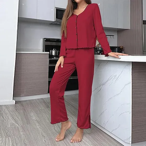 Cozy Women's Button-Up Pajama Set | Long Sleeve Loungewear