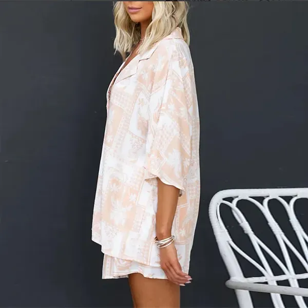 Palm Print Shirt and Shorts Summer Set