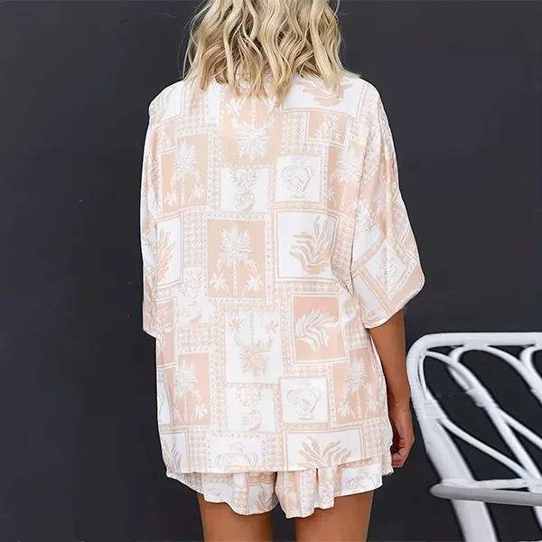 Palm Print Shirt and Shorts Summer Set