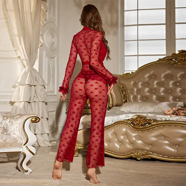 Thumbnail of Elegant Red Lace Lounge Set for Women  | Dorbe UAE