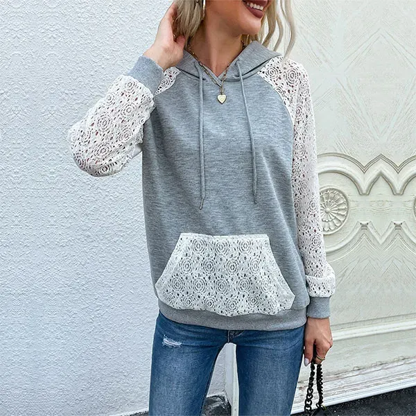 Thumbnail of Cozy Lace Sleeve Hoodie for Effortless Style