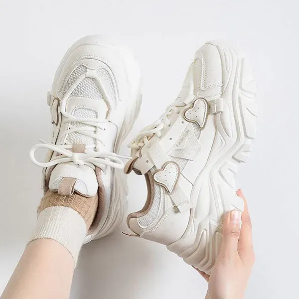 Chunky Sole Fashion Sneakers with Heart Details