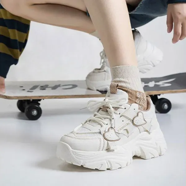 Chunky Sole Fashion Sneakers with Heart Details