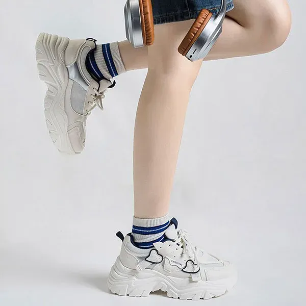 Chunky Sole Fashion Sneakers with Heart Details