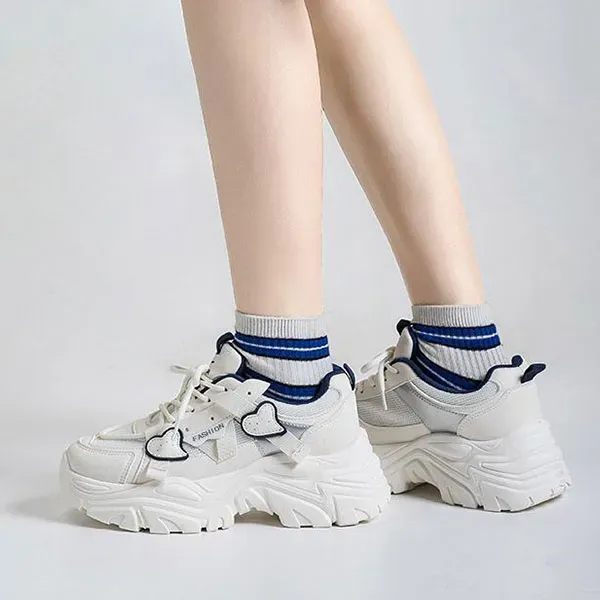 Chunky Sole Fashion Sneakers with Heart Details