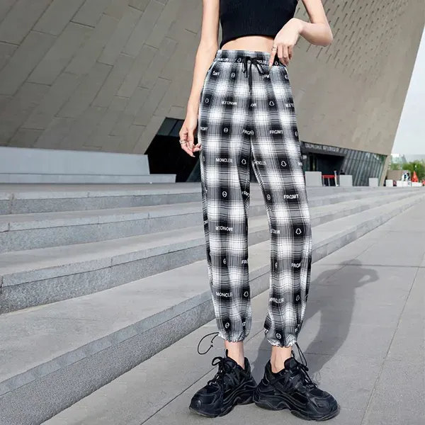 Thumbnail of Chic Plaid Pattern String Closure Wide-Leg Pants For Everyday Comfort