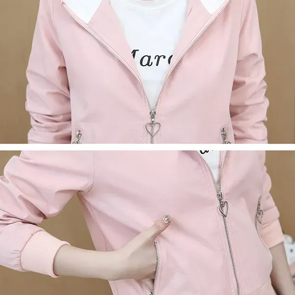 Stylish Pink Lightweight Hooded Jacket - Women's Casual Bomber