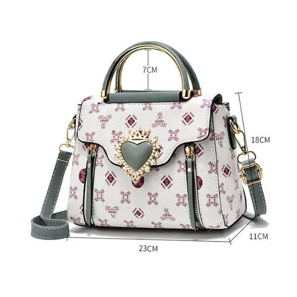 Chic Faux Leather Zip Closure Women Handbag With Heart Detail