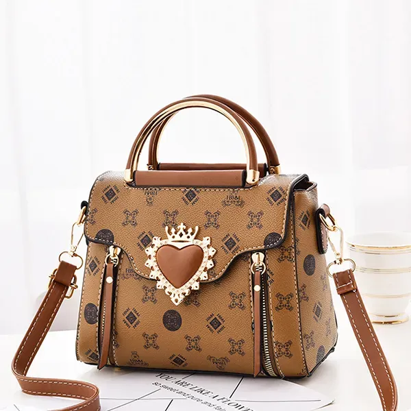 Chic Faux Leather Zip Closure Women Handbag With Heart Detail