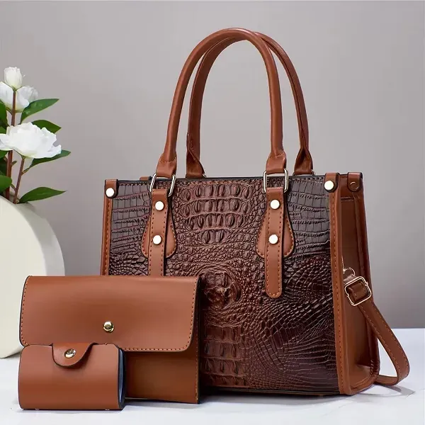 طقم شنط نسائية 3 قطع نقشة التمساح