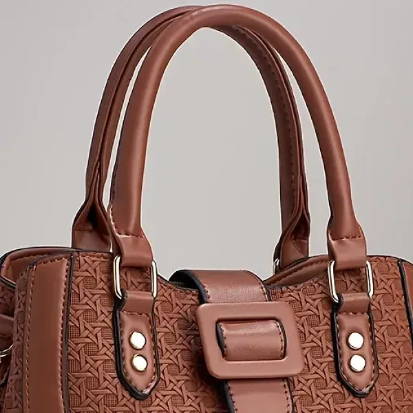 Textured Woven Style Handbag and Pouch Set