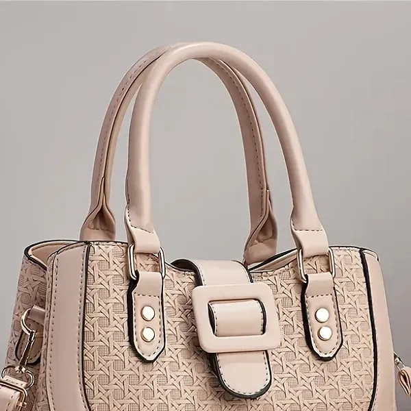 Textured Woven Style Handbag and Pouch Set