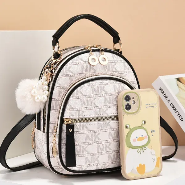 Stylish Alphabetic Pattern Zip Closure Adjustable Strap Women Mini Backpack